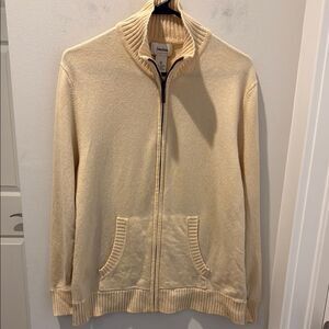 Neiman Marcus Cashmere Yellow Zip Up Sweater with Ribbed Cuffs size medium